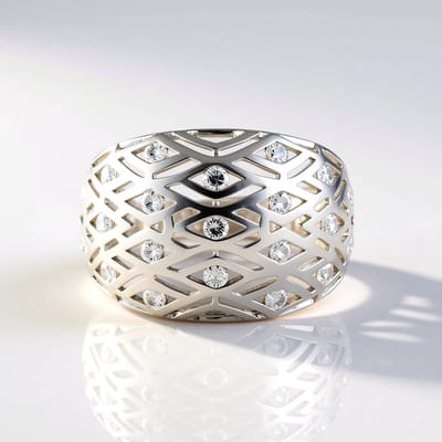 Cavill - Zilveren Ring 925 Sterling - 21 Cambodjaanse Zirkonen 0,945 ct - Filigraan Open Raster Design - Luxe Damesring Elegant