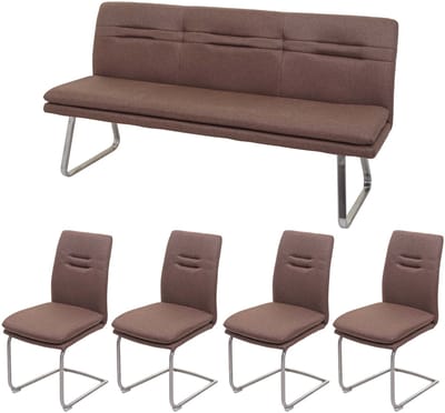 Eetkamerset MCW-H70, eetkamerset zitgroep eetkamerset, stof/textiel geborsteld roestvrij staal ~ bruin 180cm