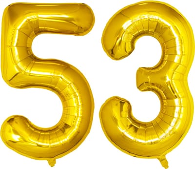 Folie Ballon Cijfer 53 Jaar Goud Verjaardag Versiering Helium Cijfer Ballonnen Feest versiering Met Rietje - 86Cm