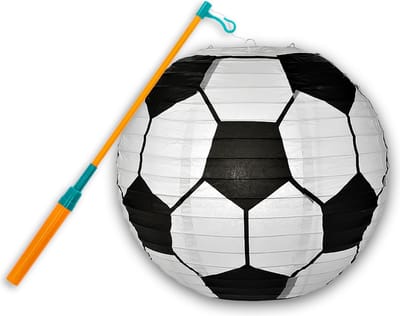 LUQ - Voetbal - Lampion - Sint Maarten - Lampionstokje - Met Lichtje - TrekLampion - Papier - Kind - Wit - Versiering - 1 Stuk