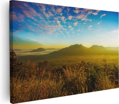 Artaza Canvas Schilderij Zonsondergang - 30x20 cm - Klein - Wanddecoratie Bergen - Muurdecoratie Landschap - Schilderijen Op Canvas Natuur
