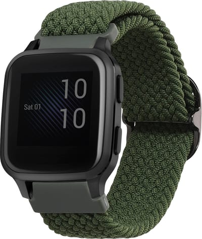 kwmobile nylon bandje voor smartwatch - geschikt voor Garmin Venu Sq 2 Music / Sq 2 / Vivoactive 6 / Vivoactive 5 - 14 - 22 cm - Polsbandje in donkergroen