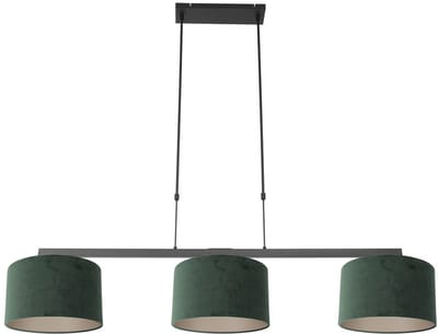 Hanglamp Stang 3463ZW - Zwart met 3 groene velours kappen, Ø 30 cm, hoogte instelbaar, van Steinhauer - Landelijke stijl - Binnengebruik