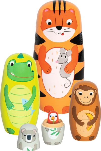 Puppen, Tiger Tavi und seine Freunde: Tiger: Höhe: 14,5 cm, Ø 6,5 cm, Holz, 5 Figuren, per Set