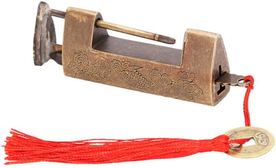 Zeynomax - Vintage Antiek Oud Chinees Slot - Hangslot Messing - Sieraden Dozen - Oude Stijl - Veiligheid - 4.3cm