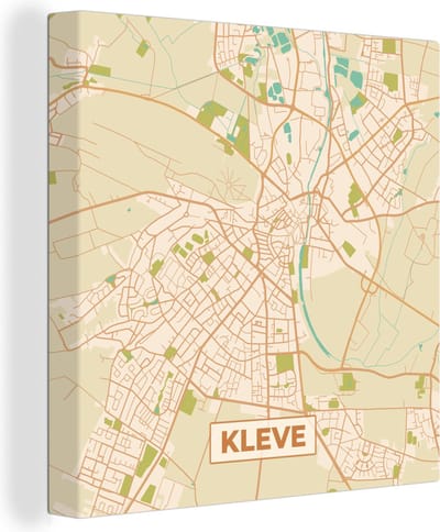 Canvas Schilderij Kleve - Vintage - Kaart - Stadskaart - Plattegrond - 20x20 cm - Wanddecoratie