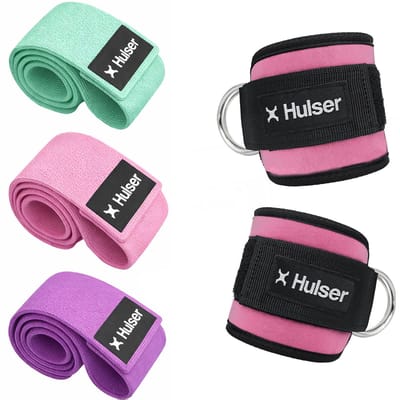 Hulser Sportieve bundel - 2 Ankle strap en Resistance band set - Roze - Enkel straps - Enkelband Cuff - Weerstandsband - Fitness booty band - Stretch elastiek - Krachttraining & Stretchen