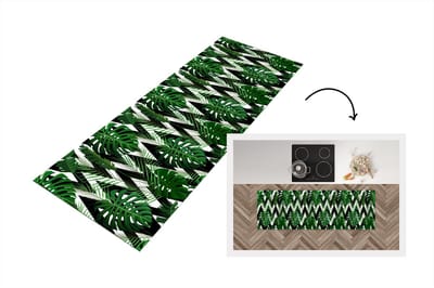 Keukenloper - Loper keuken - Monstera - Zwart Wit - Patronen - 150x50 cm - Keukenloper vinyl
