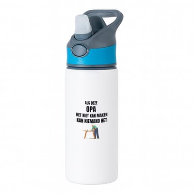Hacebo® - als deze opa het niet kan maken dan kan niemand het waterfles met rietje blauw - Opa - cadeau opa - cadeau - verjaardag opa - water fles - 650ML