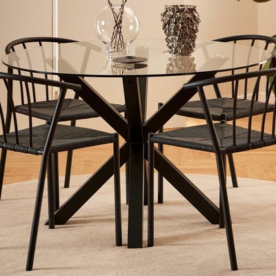 Giga Living Ronde Eettafel Harrie - Ø119x75cm - Glas/Zwart - X-poot - 1-2 Personen