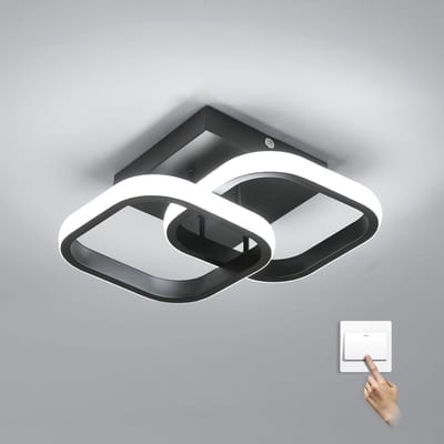 Haobosic - LED-plafondlamp met drie kleuren, zwart, plafondlamp met dubbel vierkant design, plafondlamp van aluminium en smeedijzer, woonkamerlamp