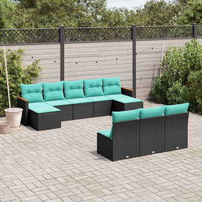 vidaXL - 10-delige - tuinbankset - met - kussens - van - zwart - polyrotan