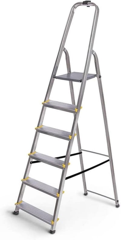 SnelShoppen - Opvouwbare DURA Trapladder met 6 Treden van Licht Aluminium, Antislip Voeten, Platformhoogte 119 cm, Belastbaar tot 150 kg, Ideaal voor