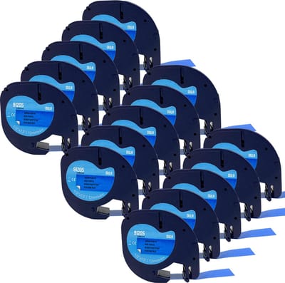 DULA - Dymo LetraTag 91205 labels - Zwart op Blauw - 12mm x 4m - 15 Stuks