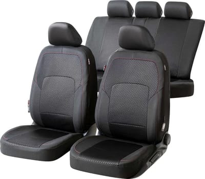 Walser Premium Autostoelbekleding Logan met Zipper ZIPP-IT - Autostoelhoes set - 2 stoelbeschermer voor voorstoel - 1 stoelbeschermer voor achterbank zwart/rood 11861