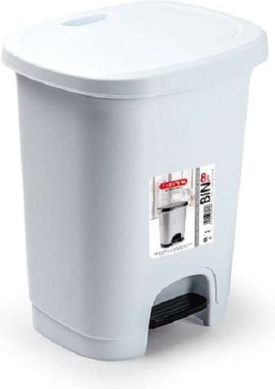 PlasticForte Pedaalemmer - 8 liter - wit - kunststof - 25 x 21 x 30 cm - prullenbak