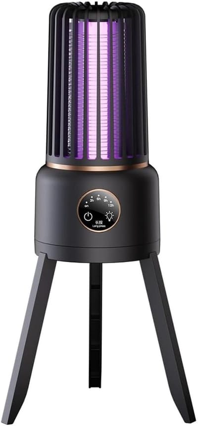USB-lamp, vliegenval en insectenwerend middel met timerfunctie voor kamperen in de buitenlucht, veilig en effectief.