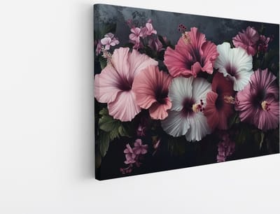Saammp Canvas Schilderij - Tropische Hibiscus in Pastel Tinten - Bloemen - Natuur - 45x30 - Foto op canvas - Wanddecoratie - Luxe Muurdecoratie Woonkamer