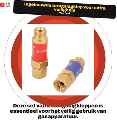 Dailygoods- Terugslagklep 100mm - Ingebouwde Terugslagklep - Gasregelaar 30 mbar - Messing Constructie - Geschikt Voor Gasapparatuur - 2 Stuks