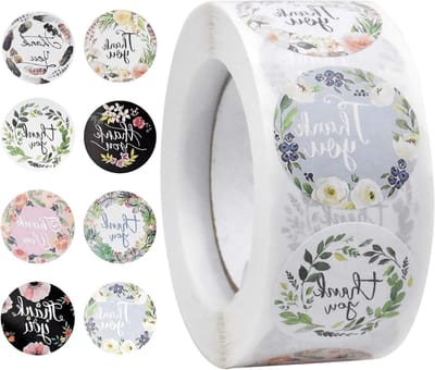 500 Stuks Bloemige Ronde Bedankstickers van 1 Inch voor Cadeauverpakking, Enveloppen en Feestdecoratie voor Bruiloften en Verjaardagen
