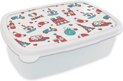 Broodtrommel Wit - Lunchbox - Brooddoos - Patroon - Frankrijk - Vlag - 18x12x6 cm - Volwassenen