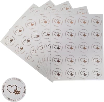 200x Transparante Stickers Op Vel - 32mm - Hart Krans Rosé Goud - Serie 4 - Sluitsticker - Sluitzegel - Cadeau Sticker - Hartje Rosé Goud - 200 Stuks