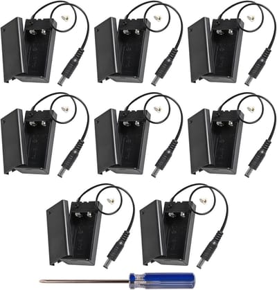 Allecto Plus - 8 stuks Plastic Batterijhouders voor 9V Batterijen met DC Plug en Aan/Uit Schakelaar - Batterijhouder Project Doosje met Schakelaar en Deksel - Inclusief Schroeven