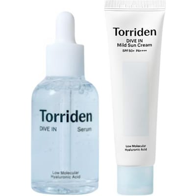 Set Crème Solaire Douce & Sérum à l'Acide Hyaluronique TORRIDEN Dive-In | Soin Quotidien UV et Hydratation white