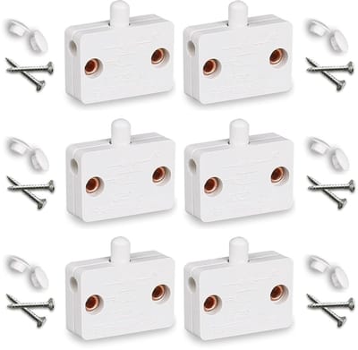 6 stuks deurcontactschakelaars, 250 V kastschakelaar, normaal gesproken afsluitschakelaar voor kast, meubeldeur, voor het breken van de elektrische insteekschakelaar, indrukken, wit