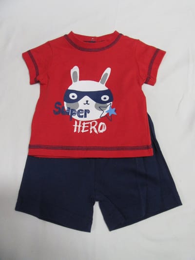 wiplala, kledingset , jongen, rood / marine , super hero  9 maand 74
