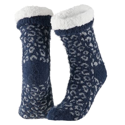 Apollo - Huissok met fake fur - Blauw - Maat 36/41 - Huissok - Fluffy sokken - Slofsokken anti slip - Anti slip sokken - Warme sokken - Winter sokken