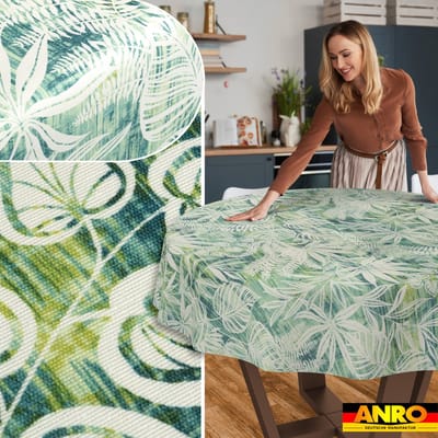 ANRO Tafelkleed Bladeren Beige Rond Ø100cm Rechte rand Afwasbaar Waterafstotend Binnen & Buiten