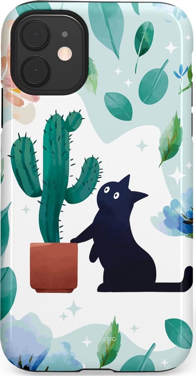 Casetastic hoesje geschikt voor Apple iPhone 11 - Dubbellaagse bescherming - Cactuskat - Fashion Case - Lichtgrijs Turquoise Wit Mintgroen