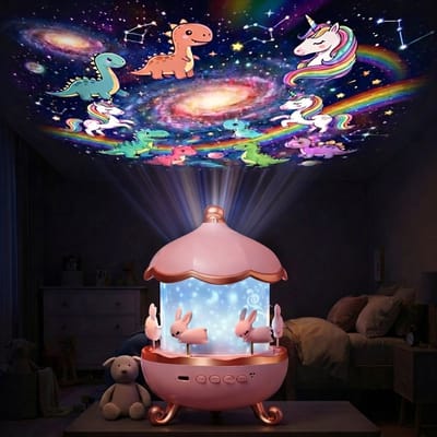 Sercano Sterren Projector – 21 Thema's – Kinder Nachtlampje met 8 Ingebouwde Muziek – 360° Rotatie – 21 Kleuren – Schattig Cadeau