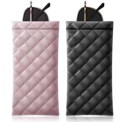 2 Stuks Brillenkoker Geruit Patroon - Zachte Zonnebrilkoffer - brillenkoker - Brillentas - Bril Etui - PU-leer knijptop brillenkoker - Brillendoos - draagbare zonnebrilzak organizertas - Zonnebrillen Opbergdoos voor mannen en vrouwen - Zwart en Roze