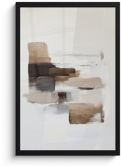 Poster in lijst - Fotolijst 40x60 cm - Posters - Penseelstreken - Balans - Beige - Bruin - Posterlijst zwart - Decoratie - Wanddecoratie woonkamer - Muurdecoratie slaapkamer