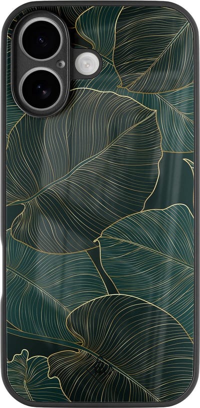 Casimoda® hoesje - Geschikt voor iPhone 16 - Monstera Leaves - Luxe Hard Case Zwart - Backcover telefoonhoesje - Groen