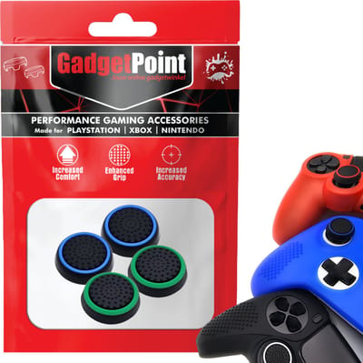 Gadgetpoint - Thumb Grips voor PlayStation, PS5, Xbox X/S, One & Switch Pro Controller - Gaming Thumbgrips - Performance Anti-Slip Thumbsticks - Bescherming Accessoires - Zwart Lichtblauw en Zwart Groen