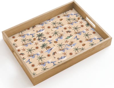 Dienblad hout 40x30 cm - Schootdienblad - Kust - Zee - Eiland - Walrus - Borrelplank rechthoek - Plateau dienbladen