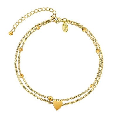 Dames Enkelbandje 18K Goud Plated, Waterdicht, Extra Lang (21-30 cm), Hartvormig, Cadeau voor Vrouwen
