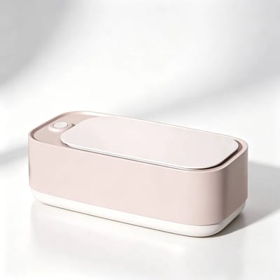 Professionele roze ultrasoon reiniger, compact draagbaar reinigingsgereedschap afmetingen 21 x 9,5 x 7,5 cm voor diepgaande reiniging van ringen, horloges, brillen en accessoires