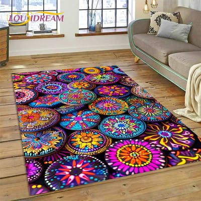 3D Ethiopië Kleurrijke Bloem Geweven Kunst Manden Mandala Vloerkleed Tapijt voor Woonkamer Slaapkamer Huisdecoratie, Antislip voor Sofa Deurmat 70x100cm( 27x39in )
