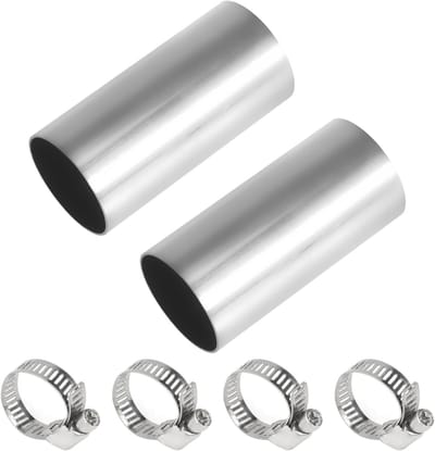 2 Stuks RVS Verbindingsstukken voor Afvoerbuizen, Ø 24mm, Inclusief 4 Klemmen, 50mm Lengte, Geschikt voor Parkeerkachels en Uitlaatpijpen van Auto's