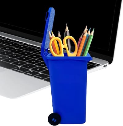 Mini prullenbak - Bureau organizer - Bureau opruimen - 2-in-1 functie - 12 x 7 cm - Blauw