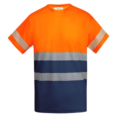 2 Pack Technisch hoog zichtbaar / High Visability T-shirt met korte mouwen Oranje / Donker Blauw model Tauri merk Roly maat S
