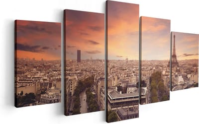 Artaza Canvas Schilderij Vijfluik Skyline Parijs Met Eiffeltoren - 100x50 - Foto Op Canvas - Canvas Print