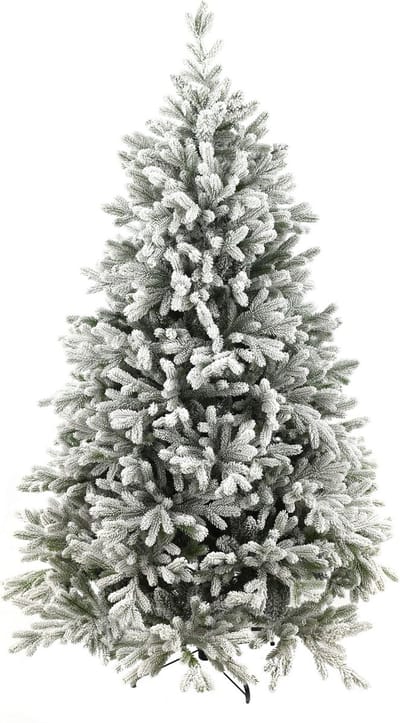 Snowy Hamilton Hinged kunstkerstboom - 213 cm - Wit geflockt donkergroen - Ø140 cm - 3929 tips - Besneeuwd/Frosted - Metalen voet