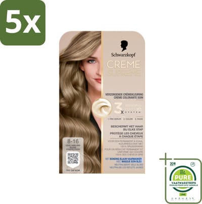 5 x Schwarzkopf - Haarkleuring - Creme Supreme 8-16 - Cool Asblond - 245g - Grootverpakking - Blond Haar - Asblond - Haarkleur - Permanente Haarkleuring - Grijsdekking