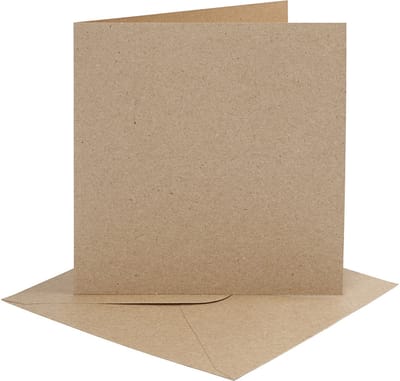 Kaarten en enveloppen, afmeting kaart 15,2x15,2 cm, afmeting envelop 16x16 cm, 230 gr, naturel, 4 set