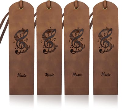 Dailygoods- Bladwijzers Lederen Muzikale Noten - 4 Stuks - Vintage Boekmarkers - Pagina Labels - Handige Kantoorbenodigdheden - 5 × 18 cm - Boekenleggers
